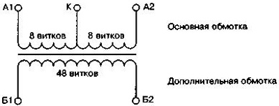 Рис.2. Электрическая схема обмоток дроссель-трансформаторов ДТ-1МГ1-150, ДТ-1МГ1-300